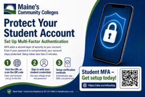Image of phone with a lock, information reminding to keep accounts secure with multi-factor authentication.