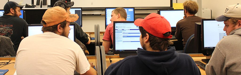 Students using computers to access portal